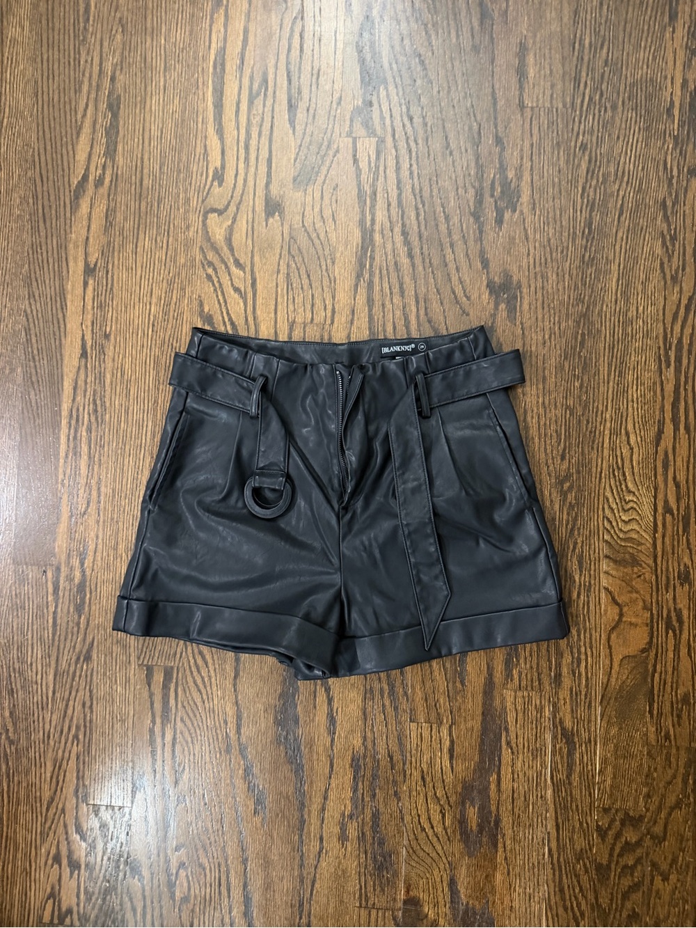 BlankNYC Black Faux Leather High-Waist Paperbag Shorts with Belt